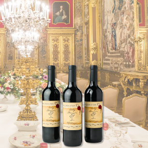 Gång vid en Åldras Rulla Vax säl i medeltida  Vinflaska Etikett