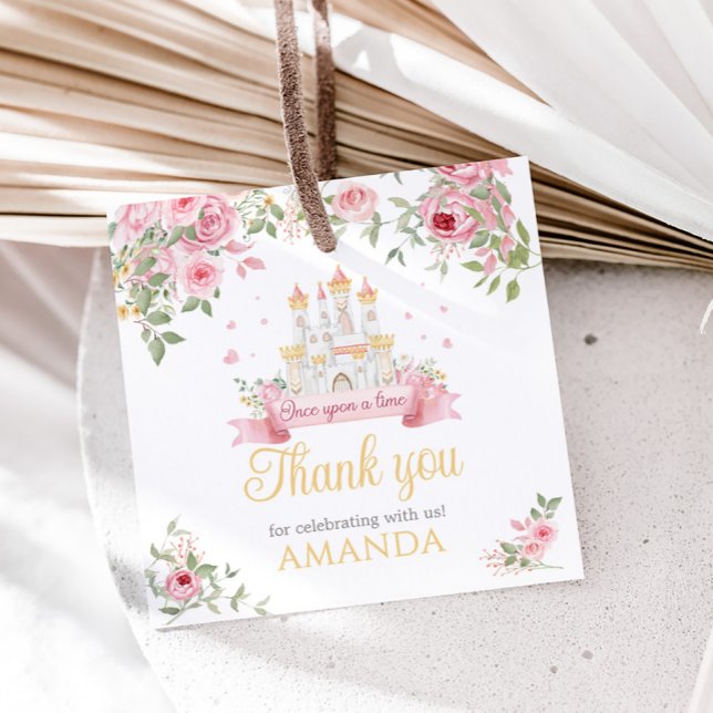 Gång vid en Födelsedagsfest av tidskorgen Gåvor Etiketter (Princess Castle Once Upon a Time Birthday Party Favor Tags)