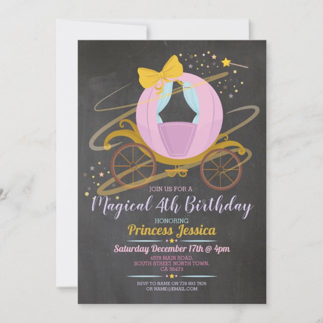 Gång vid en Rosa av prinsessan Birthday Carriage Inbjudningar (Framsida)