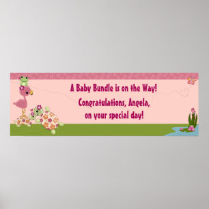 GÅNGEN TURTLE Baby Shower Banner på en damm Poster