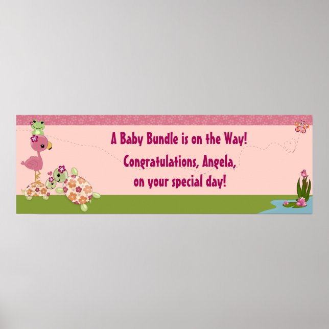 GÅNGEN TURTLE Baby Shower Banner på en damm Poster (Framsidan)
