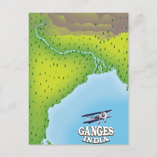 Ganges Indien karta reseinlägg Vykort (Framsida)
