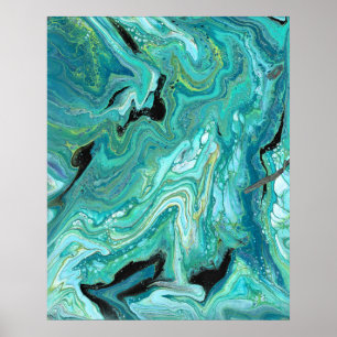 Gangs Back 1 Soothing Blue Grönt Abstrakt Poster