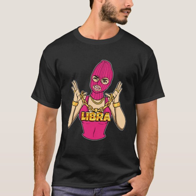 Gangsta Girl Libra Masked Gangster Woman with Gold T Shirt (Framsida)