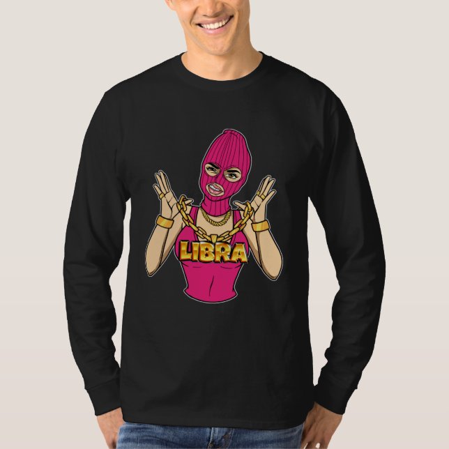 Gangsta Girl Libra Masked Gangster Woman with Gold T Shirt (Framsida)