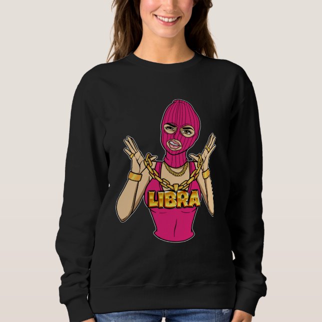 Gangsta Girl Libra Masked Gangster Woman with Gold T Shirt (Framsida)