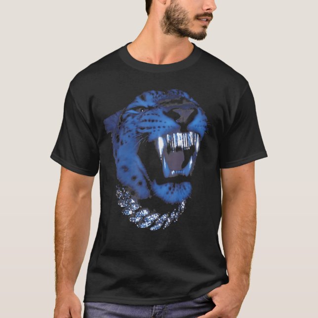 Gangsta Leopard Bling Djur Grillz T Shirt (Framsida)
