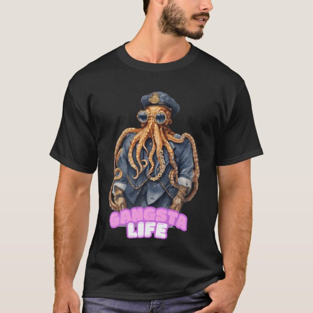 Gangsta Life Bläckfisk retro T Shirt (Framsida)