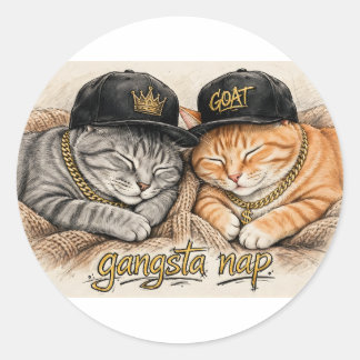 Gangsta Nap — Sovande rappare katter, guldkedjor Runt Klistermärke