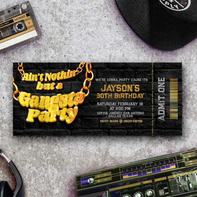 Gangsta Party - Hiphop-tema Biljett Inbjudan (Gangsta Party - Hiphop Theme Ticket Invitation)