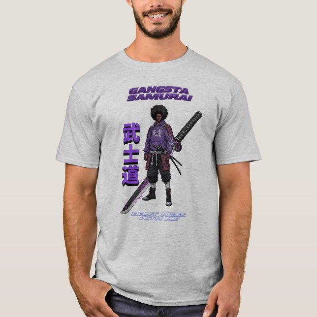Gangsta Samurai - Afro Street Fighter Anime Manga T Shirt (Framsida)