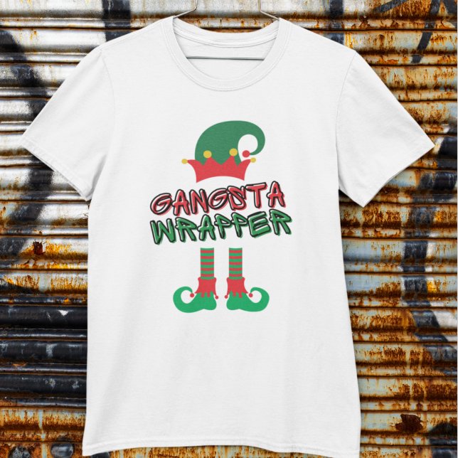 Gangsta Wrapper Elf Ben Hat Red Grönt Funny Julaft T Shirt (Skapare uppladdad)