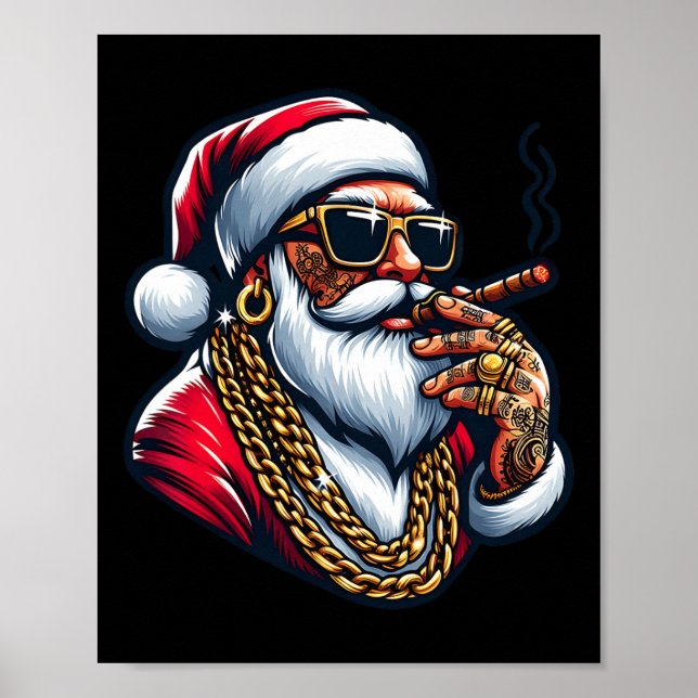 Gangsta Wrapper Funny Cool Santa Gangster Pajama C Poster (Framsidan)