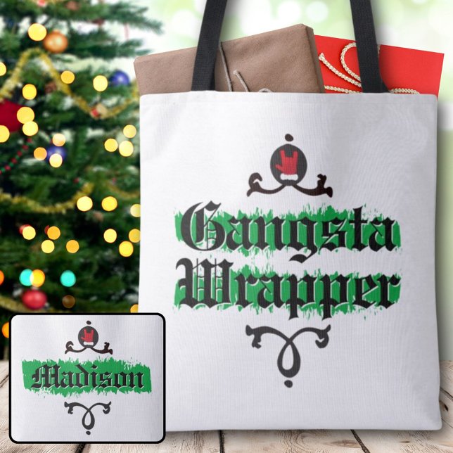 Gangsta Wrapper-Grönten julspirit Tote Bag Tygkasse (Gangsta Wrapper Green Christmas Spirit Tote Bag)