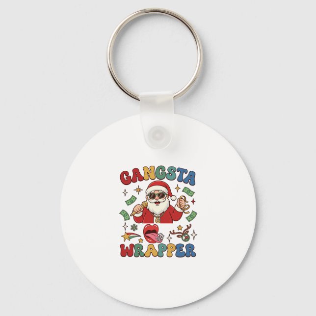 Gangsta Wrapper Jul Santa Mikrofon Pengar Nyckelring (Framsida)