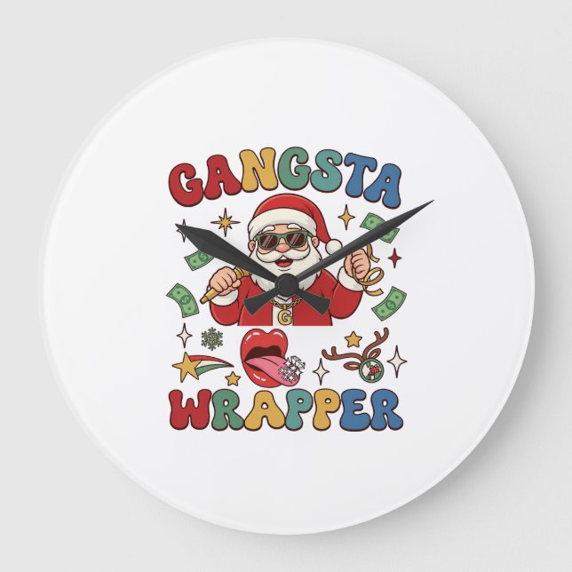 Gangsta Wrapper Jul Santa Mikrofon Pengar Stor Klocka (Framsida)
