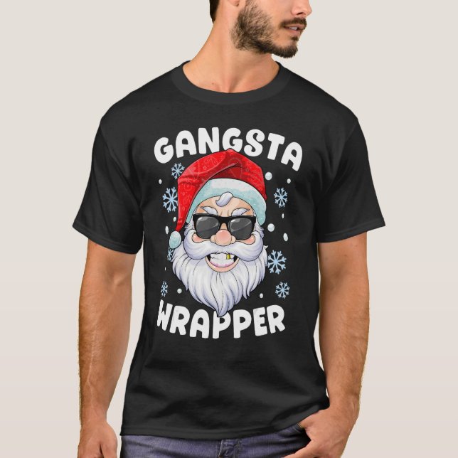 Gangsta Wrapper Santa Gangster Wrapper jul T Shirt (Framsida)