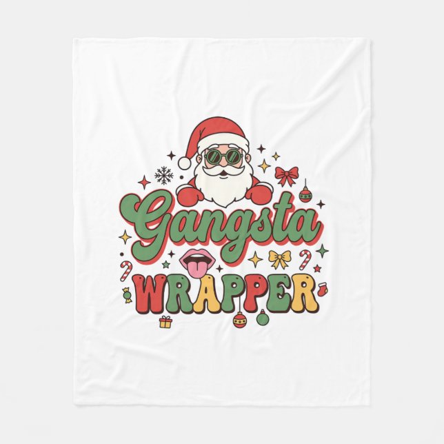 Gangsta Wrapper Santa jul Fleecefilt (Framsidan)