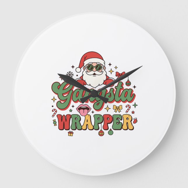 Gangsta Wrapper Santa jul Stor Klocka (Framsida)