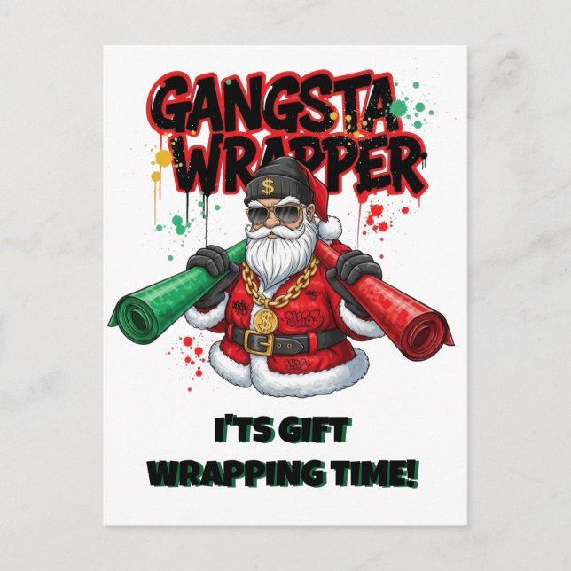 Gangsta Wrapper Santa jul Vykort (Framsida)