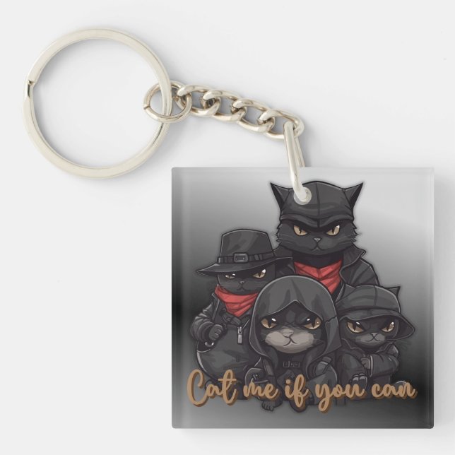 Gangster Cat Acrylic Keychain | Katt mig om du kan (Framsidan)