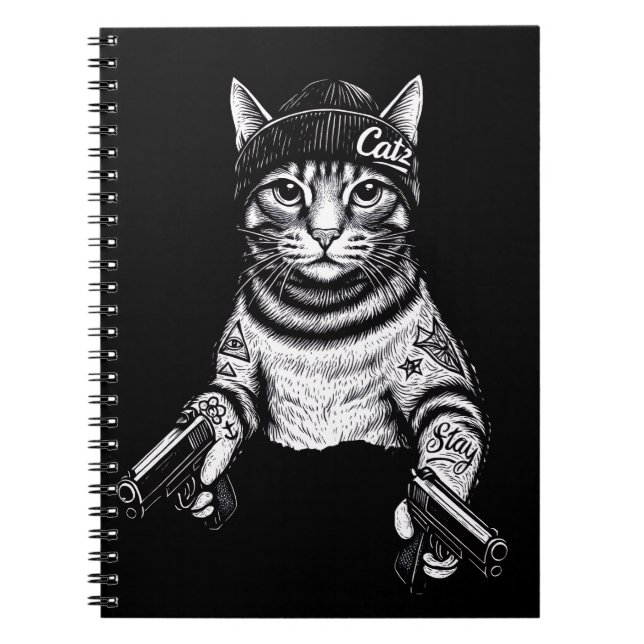 Gangster Cat Tattoo Art | Cool Streetwear Kitty Anteckningsbok (Framsidan)