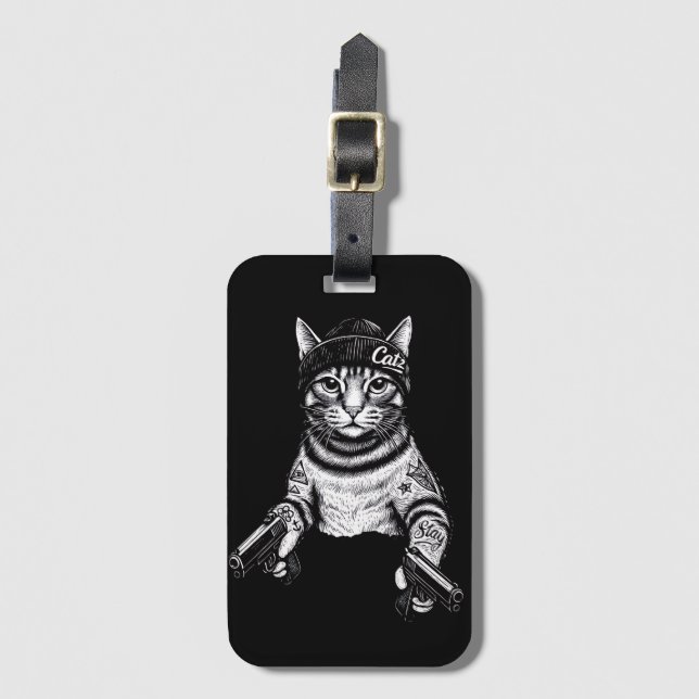 Gangster Cat Tattoo Art | Cool Streetwear Kitty Bagagebricka (Framsida vertikal)