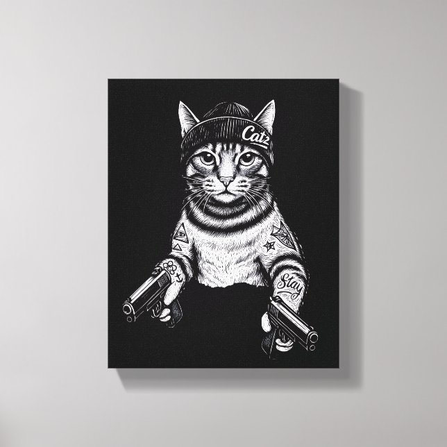 Gangster Cat Tattoo Art | Cool Streetwear Kitty Canvastryck (Framsida)
