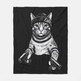 Gangster Cat Tattoo Art | Cool Streetwear Kitty Fleecefilt