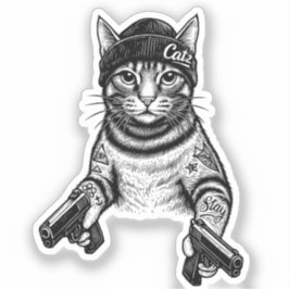 Gangster Cat Tattoo Art | Cool Streetwear Kitty Klistermärken