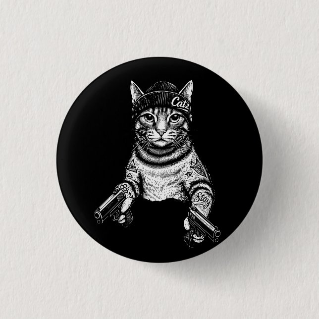 Gangster Cat Tattoo Art | Cool Streetwear Kitty Knapp (Framsida)