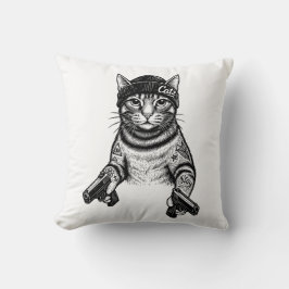 Gangster Cat Tattoo Art | Cool Streetwear Kitty Kudde