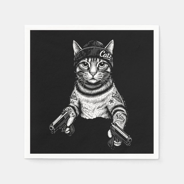 Gangster Cat Tattoo Art | Cool Streetwear Kitty Pappersservett (Framsidan)
