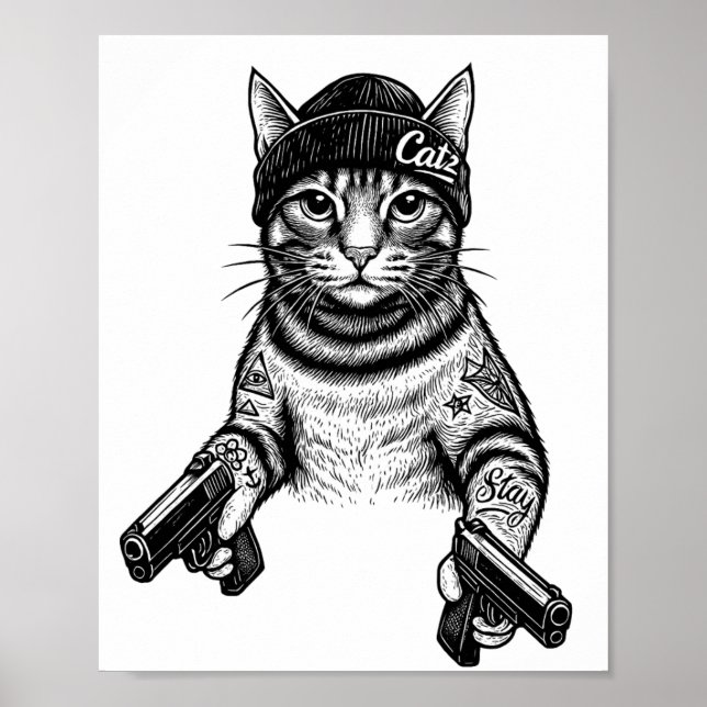 Gangster Cat Tattoo Art | Cool Streetwear Kitty Poster (Framsidan)