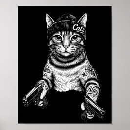 Gangster Cat Tattoo Art | Cool Streetwear Kitty Poster