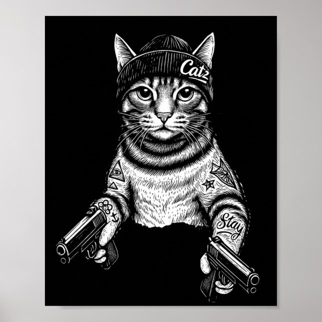 Gangster Cat Tattoo Art | Cool Streetwear Kitty Poster (Framsidan)
