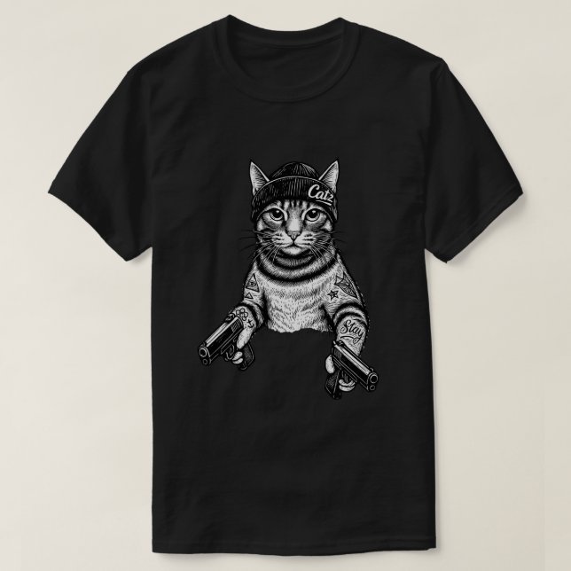 Gangster Cat Tattoo Art | Cool Streetwear Kitty T Shirt (Design framsida)