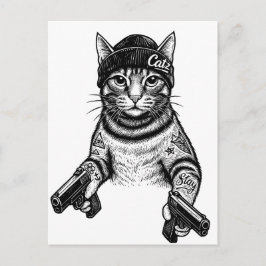 Gangster Cat Tattoo Art | Cool Streetwear Kitty Vykort
