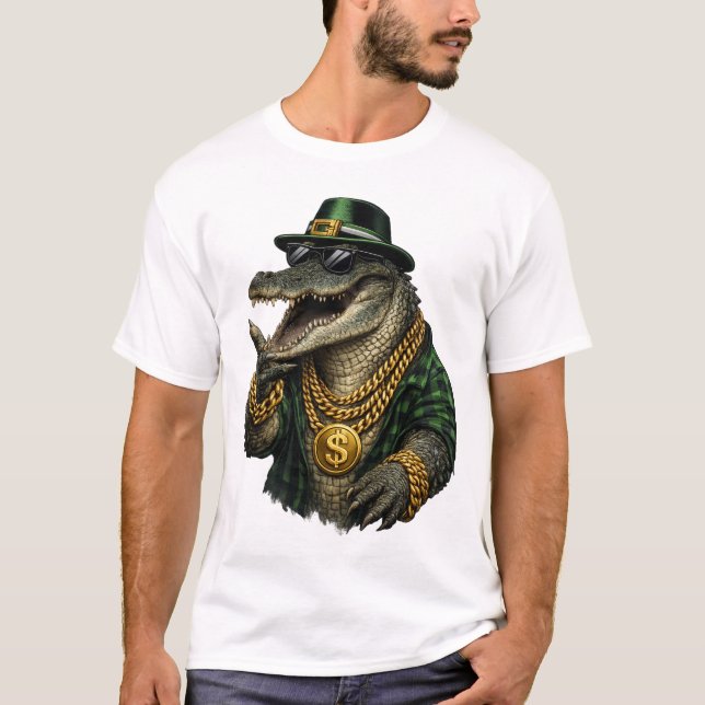 Gangster Crocodile with Gold Chains T Shirt (Framsida)