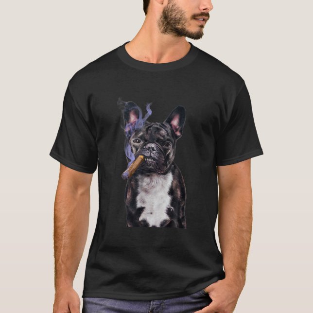 , Gangster French Bull Dog Smoking Cigar, Bad Hund T Shirt (Framsida)