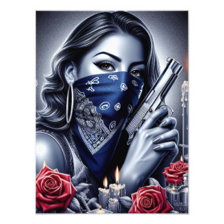 Gangster Girl Hip hop chicano art Design Fototryck