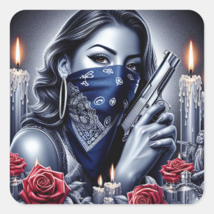 Gangster Girl Hip hop chicano art Design Fyrkantigt Klistermärke