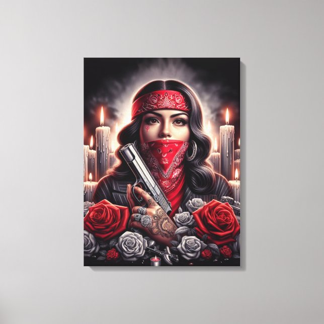 Gangster Girl Hip hop chicano art-grafik Canvastryck (Framsida)