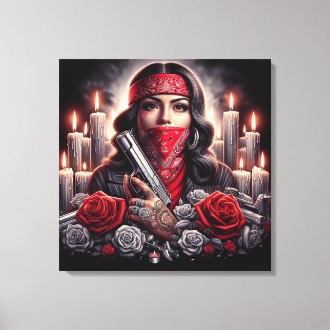 Gangster Girl Hip hop chicano art-grafik Canvastryck (Framsida)