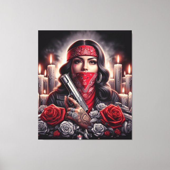 Gangster Girl Hip hop chicano art-grafik Canvastryck (Framsida)