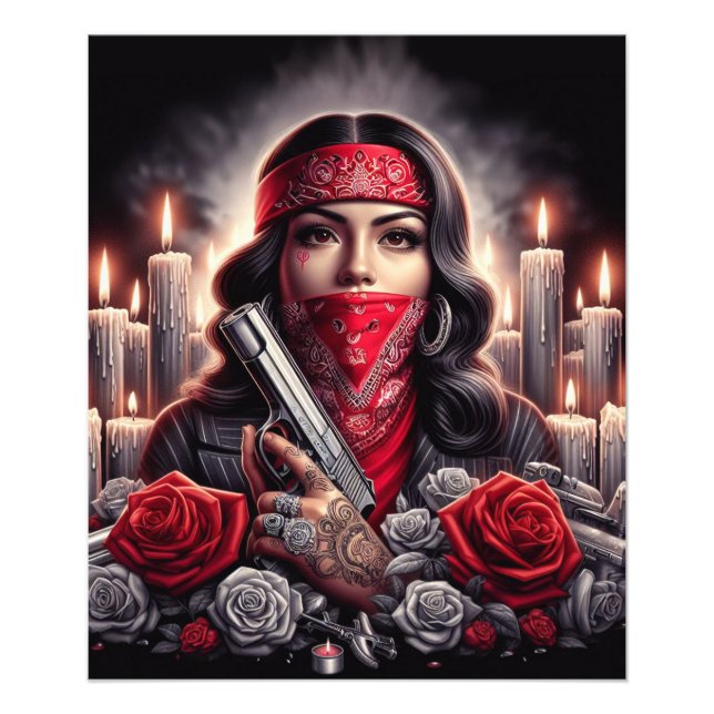 Gangster Girl Hip hop chicano art-grafik Fototryck (Framsidan)