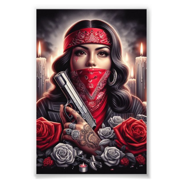Gangster Girl Hip hop chicano art-grafik Fototryck (Framsidan)