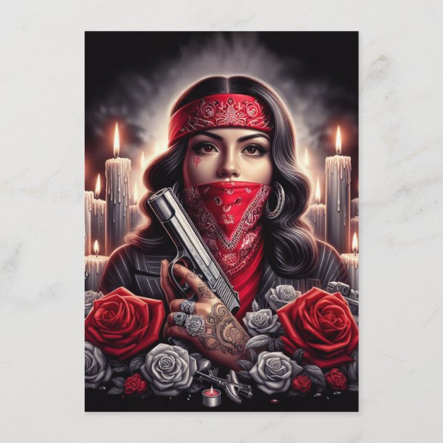 Gangster Girl Hip hop chicano art-grafik Rådkort (Baksida)