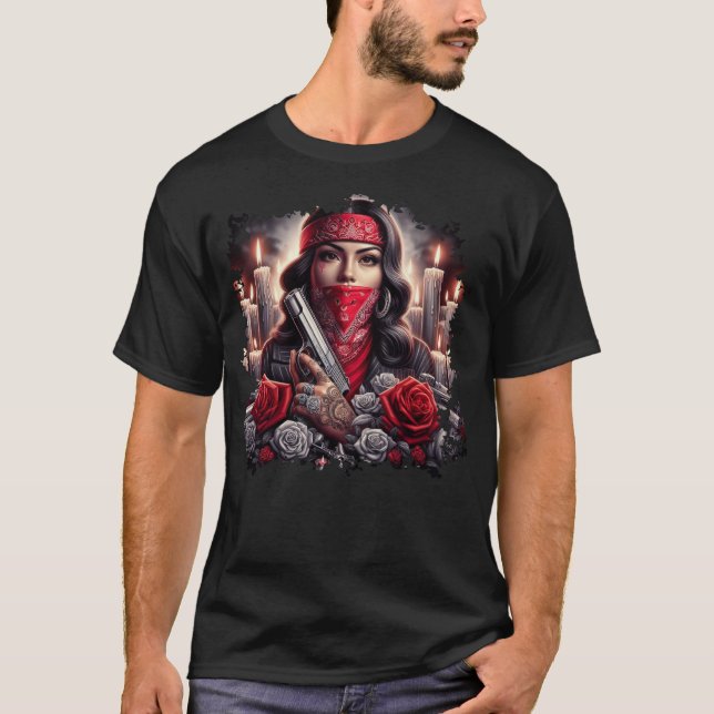Gangster Girl Hip hop chicano art-grafik T Shirt (Framsida)