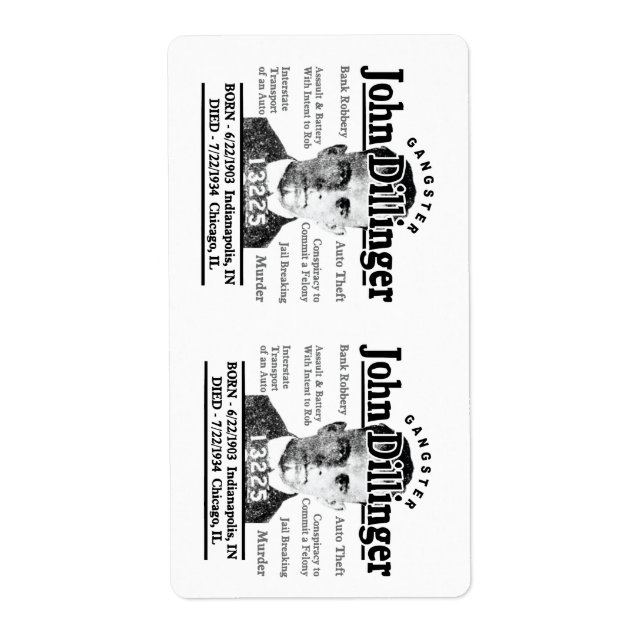 Gangster John Dillinger Fraktsedel (Framsidan)